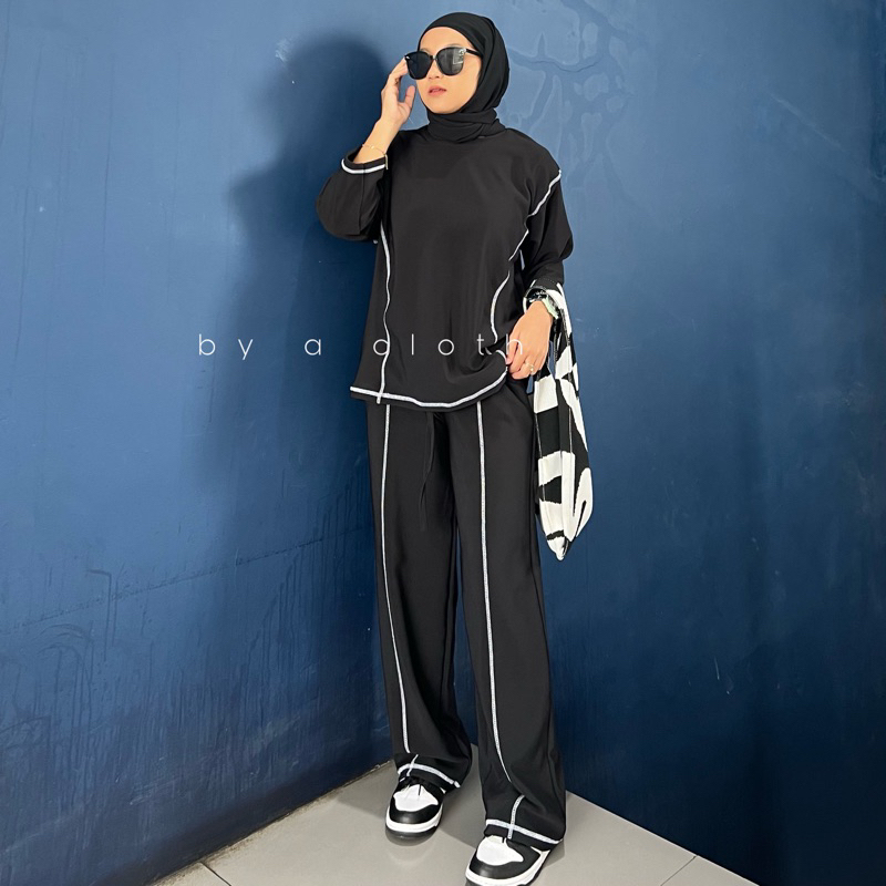 Milo Knit Set - One Set Wanita - Baju Wanita - Blouse Wanita - Baju Setelan Knit - Celana Kulot Knit Rib Panjang - Celana Anti Kusut - Loose Pants Highwaist Kulot Panjang