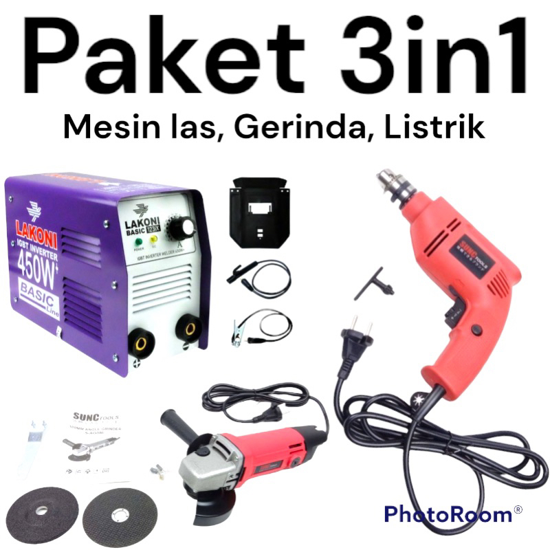 paket hemat mesin las Lakoni 450w Gerinda bor listrik 3in1 murah