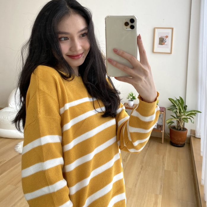 Rara Sweater Salur - Long Sleeve Top - Sweater Casual - Atasan Salur - Korean Look