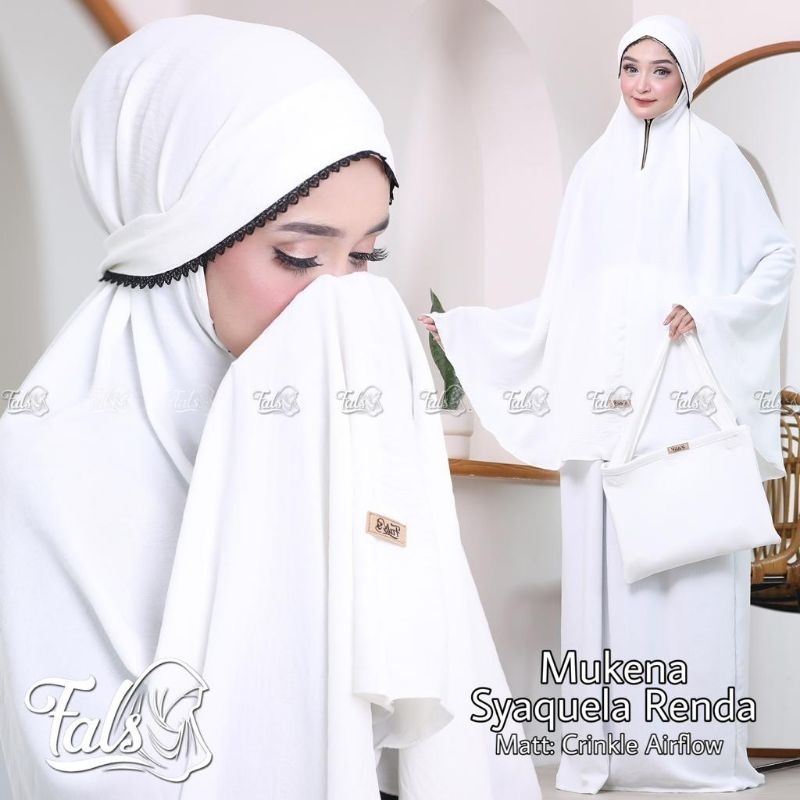 (Ori Fals) MUKENAH SYAQUELA RENDA •mukenah dewasa crinkle airflow•mukenah resleting