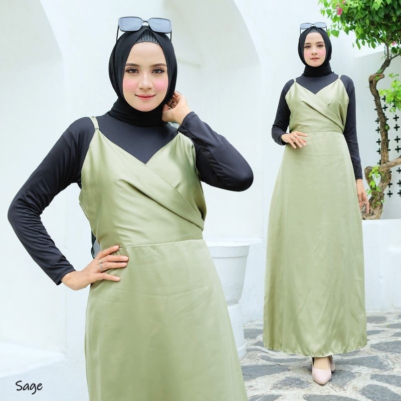 DRESS OUTER CARMEL, VELVET SATIN, GAMIS HIJAB MUSLIM, MAXY DRESS