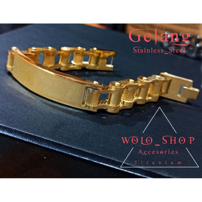 Gelang Tangan Titanium Rantai Motor Plat Polos Pria Anti Karat