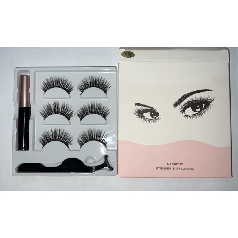 BULU MATA PALSU PREMIUM Magnetik eyelash MAGNET 3D Magnetic  SET 3Pairs with Eyeliner - Tweezer