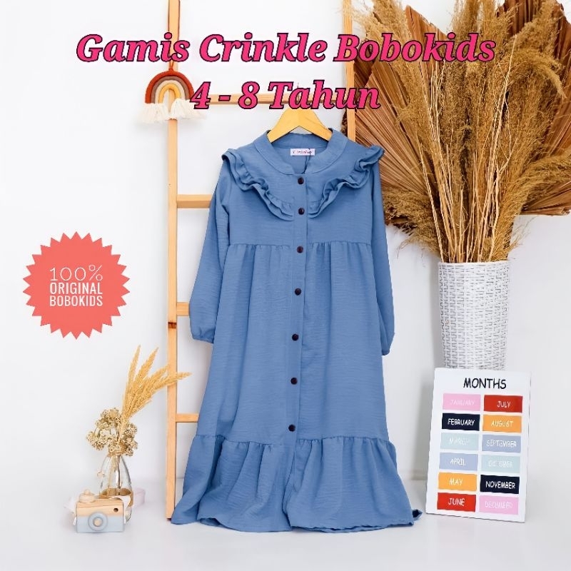 Baju Gamis Crinkle Anak Perempuan Cewek Bobokids Usia 4 5 6 7 8 Tahun