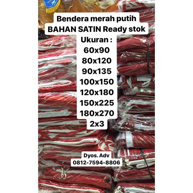 Bendera merah putih 100x150 cm satin pakai pengait besi