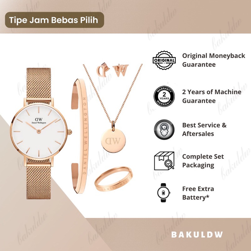 [100% ORIGINAL] Exclusive Gift Set Jam Tangan Wanita DW Daniel Wellington Classic Petite Get Bracele