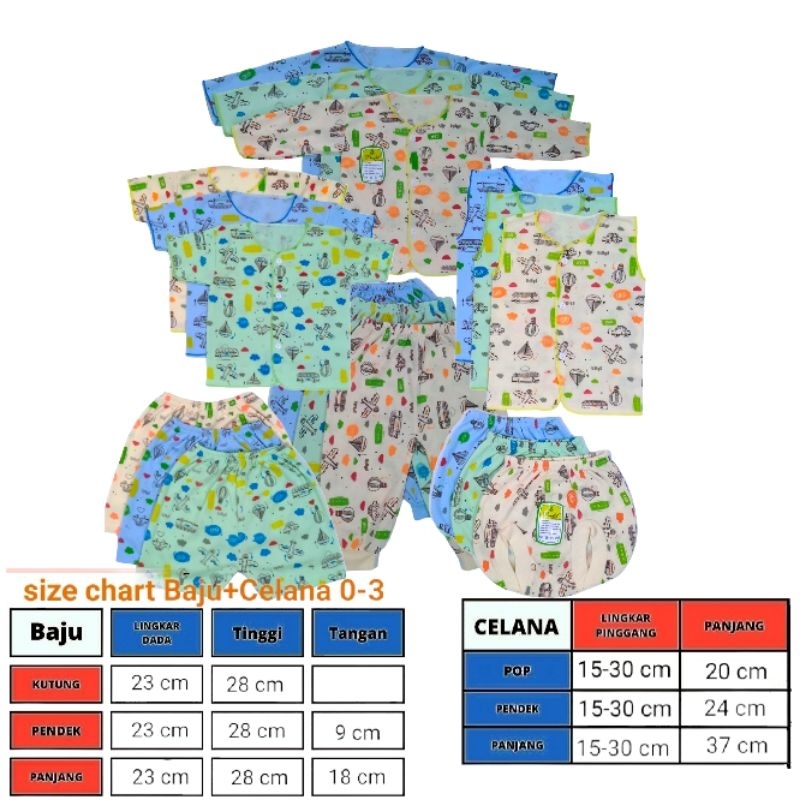 Perlengkapan Bayi/Pakaian Bayi Baru Lahir Newborn 0-3 bulan (Paket Hemat isi 18 pcs/9 Stel) Baju Dan Celana Motif Sablon