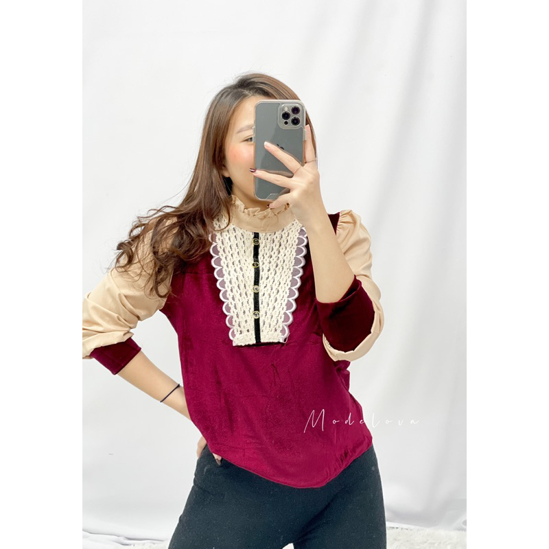 MDLV ~ 8721 BRUNERA VELVET TOP // ATASAN LENGAN PANJANG VELVET WANITA// FASHION IMPORT WANITA