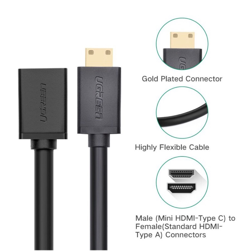 ugreen mini hdmi to hdmi 4k 3d male to female - 20137