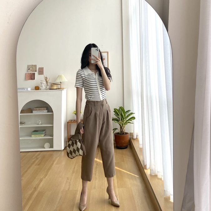 Hyosi High Waist Pants - Celana Basic Wanita Korea - Highwaist Pants - Celana Kantor / Casual - Petite Friendly