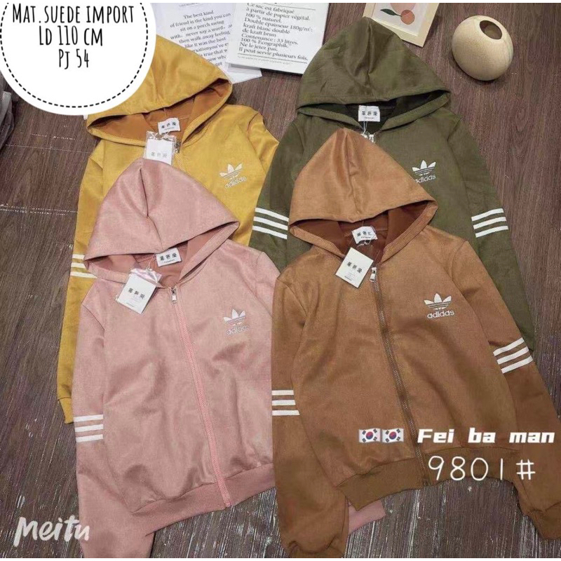 Jaket suede wanita Import bordir adidas