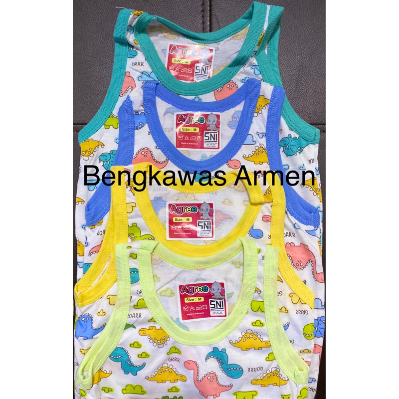 [3/6 PCS] MOM’S GIFT atau AGREE KIDS - Singlet Anak AGREE Kids BERMOTIF PUTIH Kaos Dalam Anak Single
