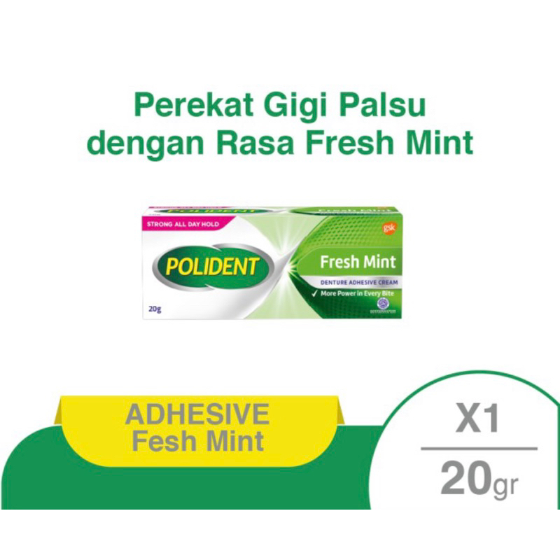 Polident Lem perekat gigi palsu Fresh mint (kemasan tube 20gram)