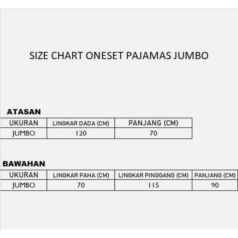 PIYAMA JUMBO / PAJAMAS JUMBO / ONESET JUMBO