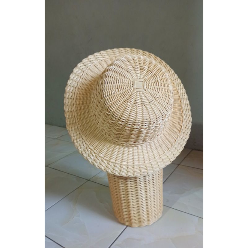 topi rotan pantai topi anyam bundar rattan
