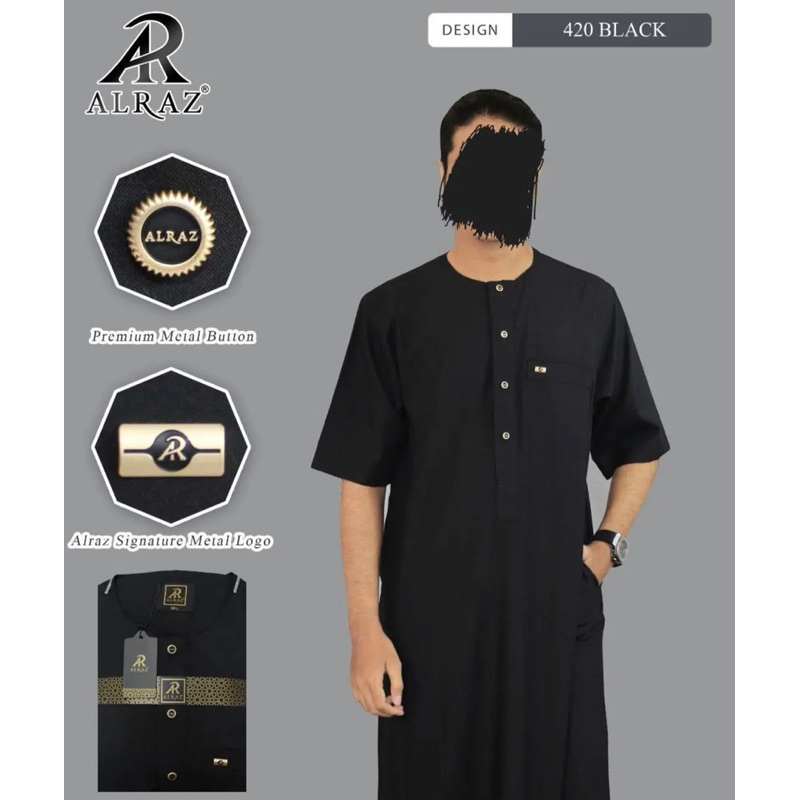 Gamis Alraz Putih Dewasa Cotton Premium Lengan Pendek Jubah Oblong Laki-Laki Al-Raz