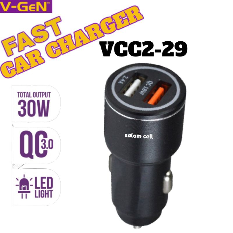 Charger Mobil V-Gen VCC2-29 30W Fast Car Charger Original Vgen Garansi Resmi