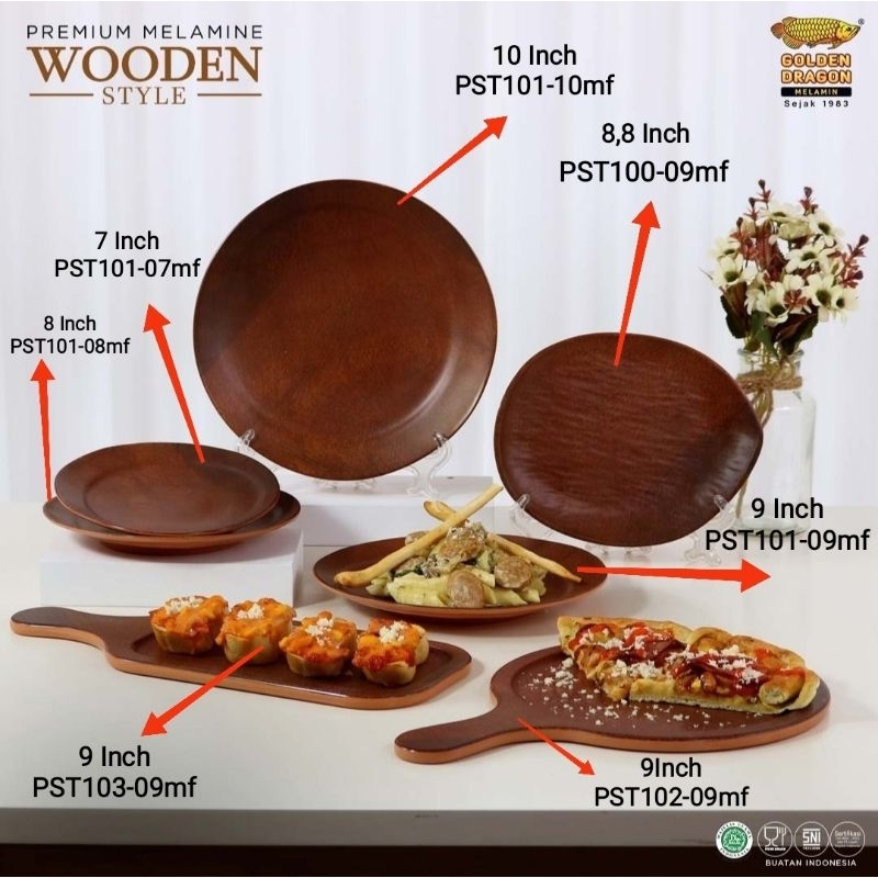 (COD) Piring melamin aestetic Wooden Style melamin Motif kayu look elegan dari Golden dragon sudah f