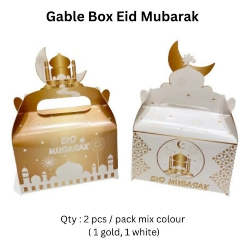 

Gable box Gold Eid Mubarak 2pcs / Box goodie bag Lebaran Idul Fitri