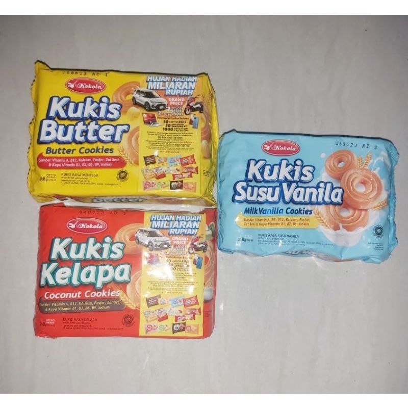 

Kukis Kokola (kukis susu vanila, Kukis kelapa,kukis butter) 218gr