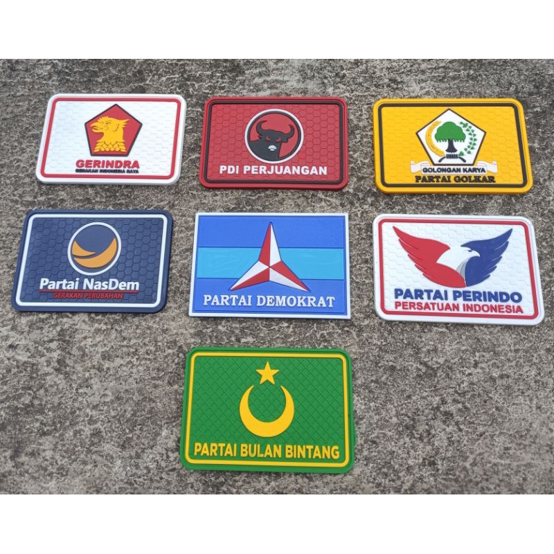 Patch Rubber emblem Velcro PARTAI. GERINDRA. PDI. GOLKAR. NASDEM. DEMOKRAT. PERINDO. PBB