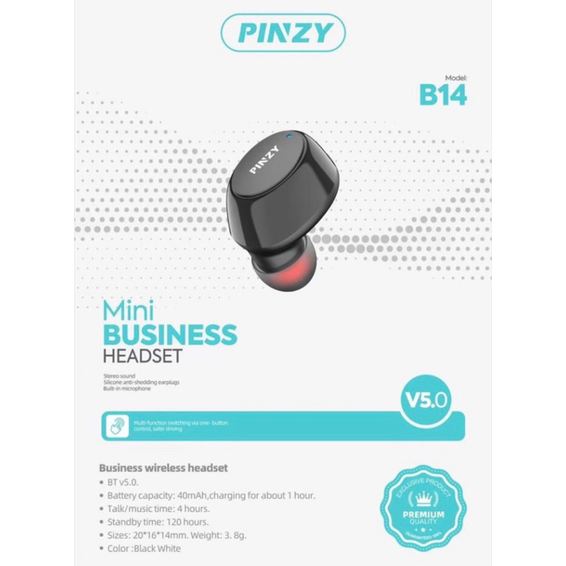 Headset Bluetooth Mini Premium PINZY B14 Setero Sound B5.0