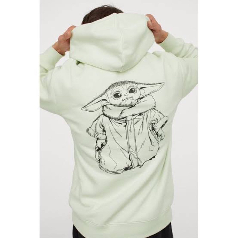 HnM Hoodie Jaket Pria Wanita Starwars Baby Yoda Green Mint Cotton Fleece