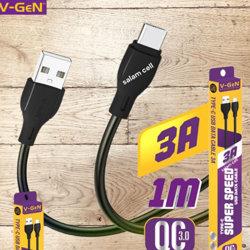 Kabel Data Type-C V-Gen VGC-03 3A Super Speed Original Vgen Vgc 03 Garansi Resmi