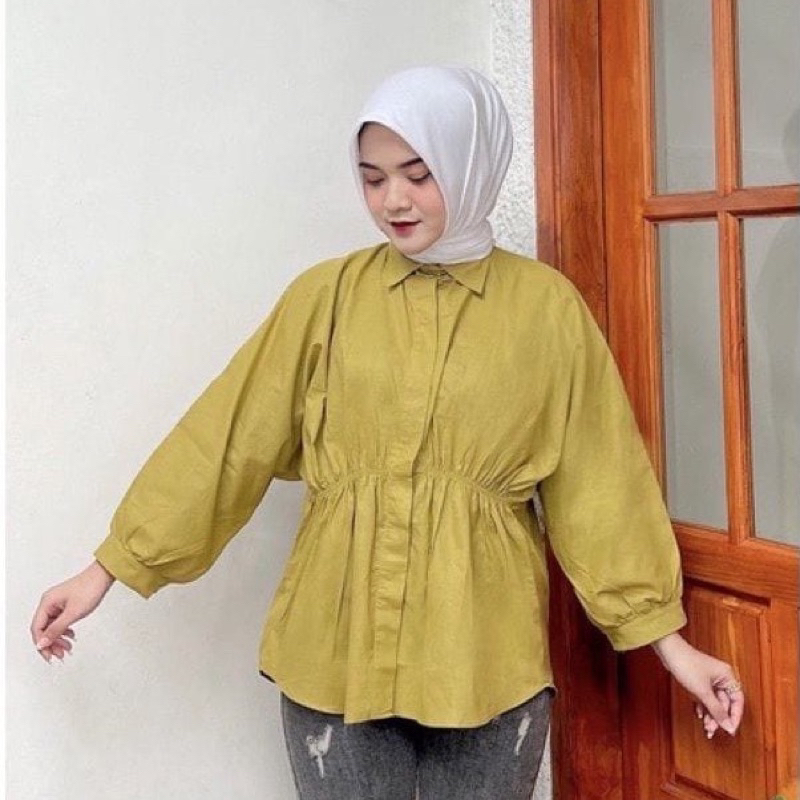 Tamstore Kemeja Wanita Linen Alya Shirt Kerut Atasan Batwing Lengan 3/4 Ootd Kekinian