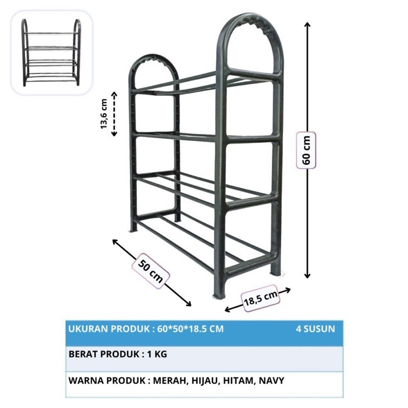 Rak Sepatu 4 Susun Plastik Minimalis / Rak Sendal Serbaguna Portable