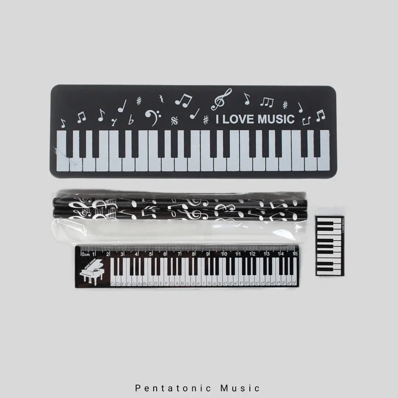 

I Love Music Piano Stationery Set Black Peralatan Tulis Alat Pentatonic Hadiah Pianist Pernak Pernik Kado Unik
