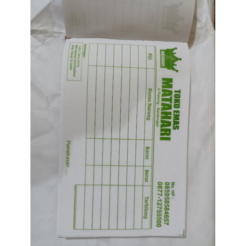 

Nota 1 rim 1 ply ukuran 1/4 folio