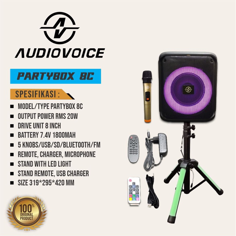 Speaker Portable AudioVoice PartyBox 8 C Original 8 inch PartyBox 8C
