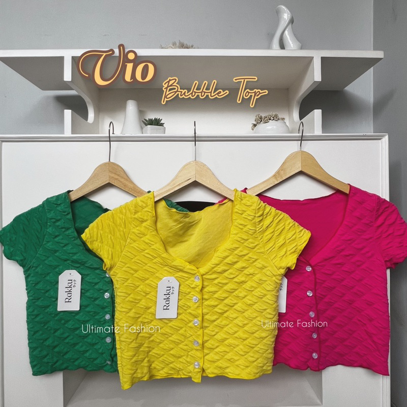 Vio Atasan Kemeja Top Crop Bubble Import Wanita Premium Kekinian Korean Korea Rakku
