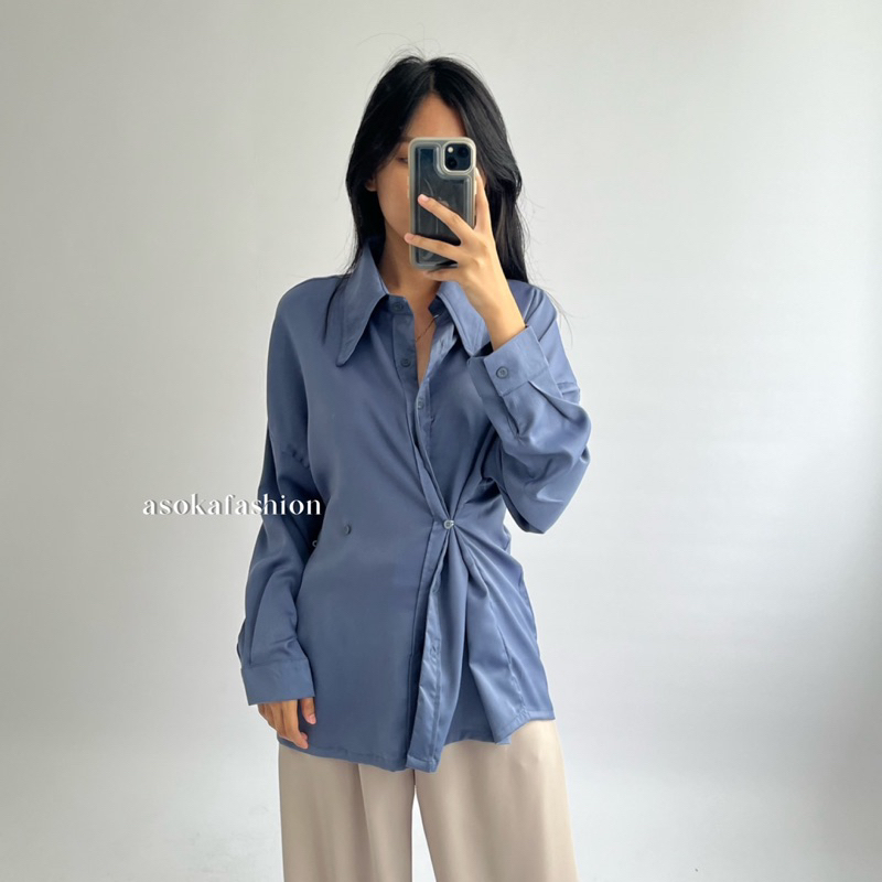 ASOKA Hermesa Shirt 2044 - Kemeja Trendy Oversize Polos Wanita - Outfit Lebaran