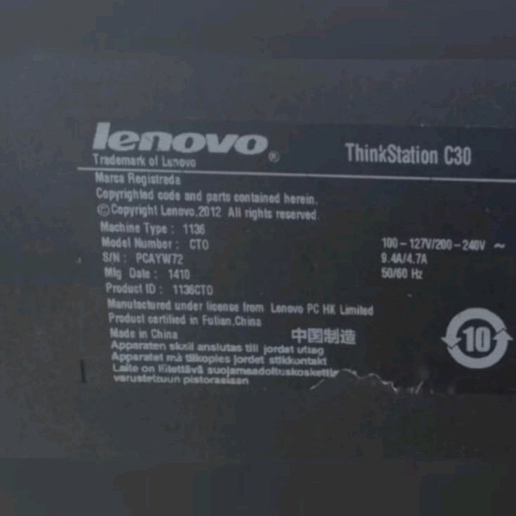 SERVER LENOVO THINKVISION C30 XEON E5 2630 RAM 32GB HDD 3TB VGA 2GB