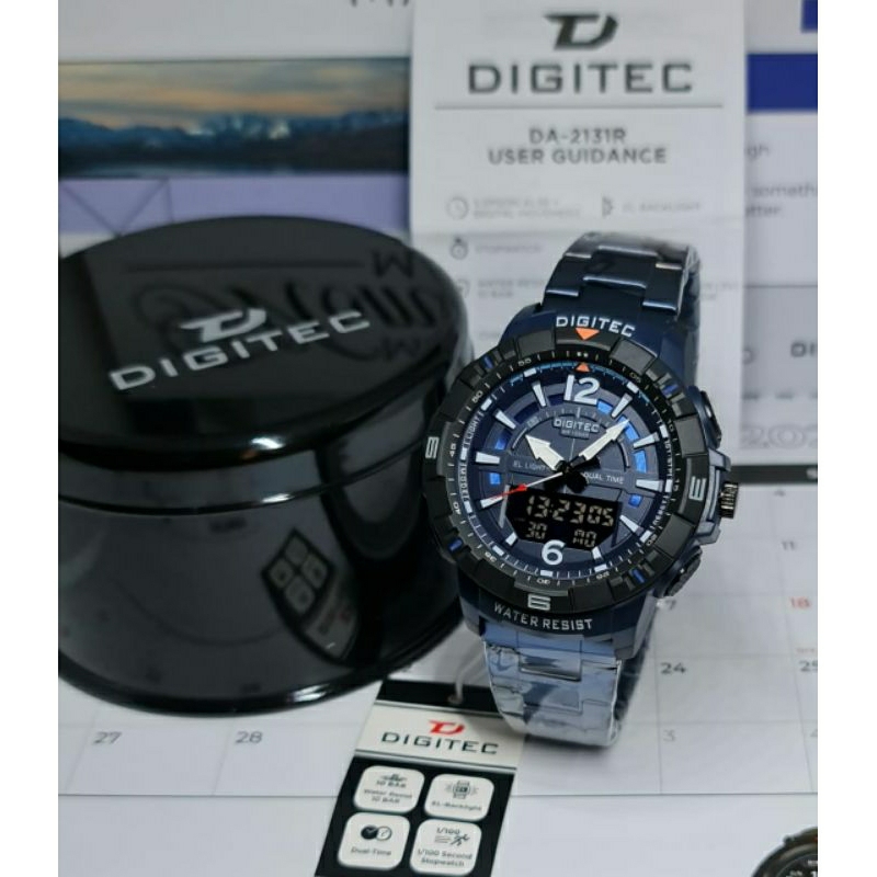 Jam tangan pria DIGITEC 2131 Rantai Blue Dualtime Original