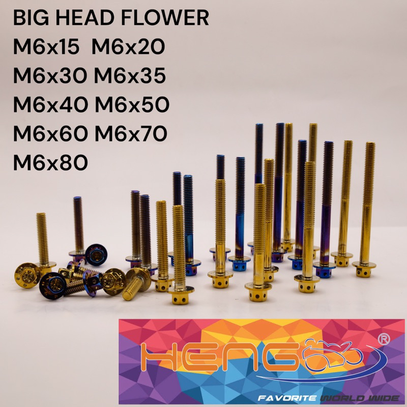 FLOWER HENG THAILAND gold dan blue burn m6x30 6x30 baut 10 panjang drat 3cm STAINLESS STENLIS ANTI KARAT HARGA SATUAN