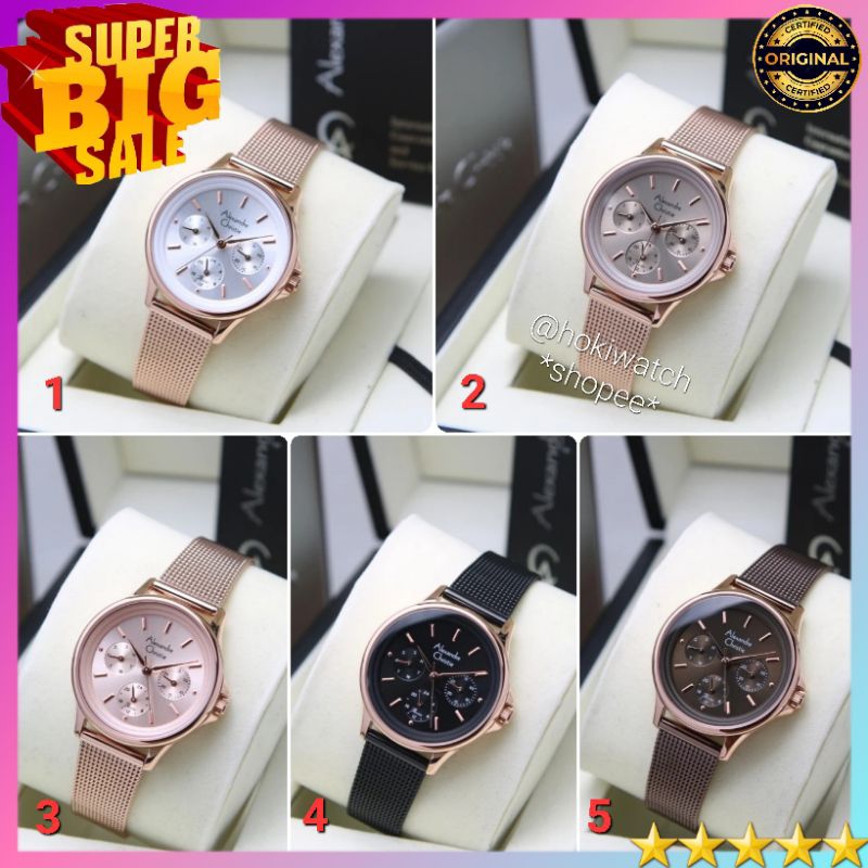 🪙✓BARU ORIGINAL GARANSI RESMI 1 TAHUN JAM TANGAN WANITA ALEXANDRE CHRISTIE ANALOG RANTAI PASIR STAIN