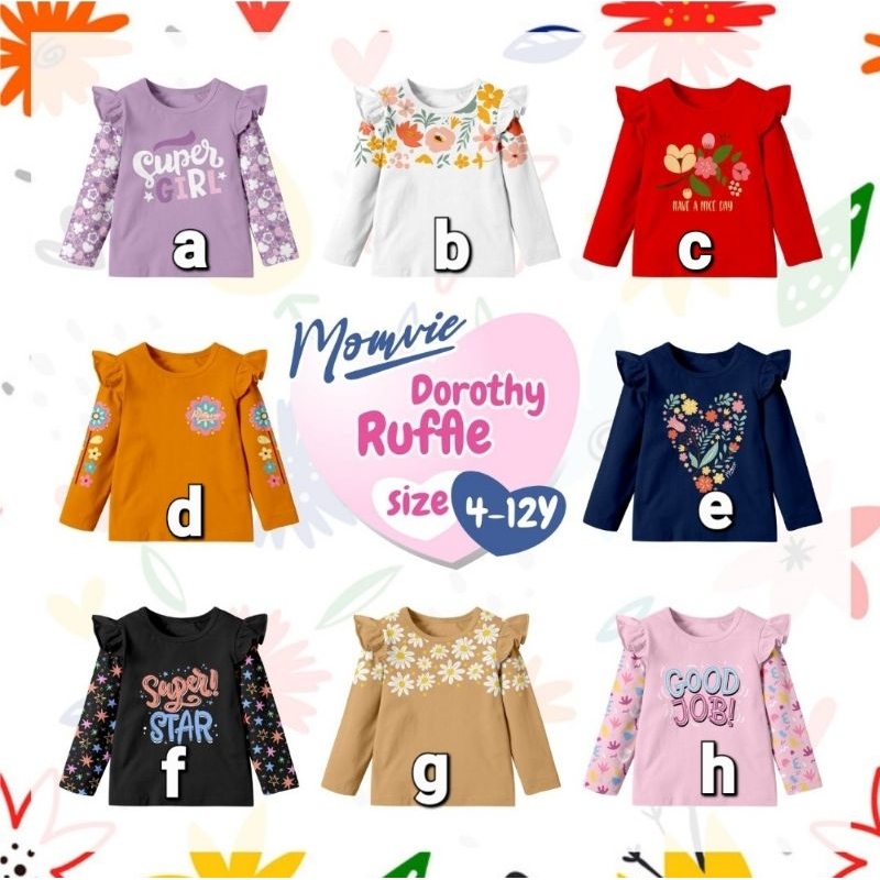 PG04B  MOMVIE RUFFLE DOROTHY kaos anak lengan panjang rempel size 4-12 y
