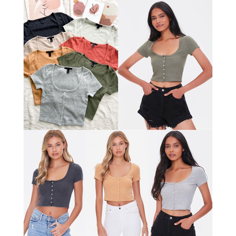 Forever21 Button-Front Knitted Crop Top