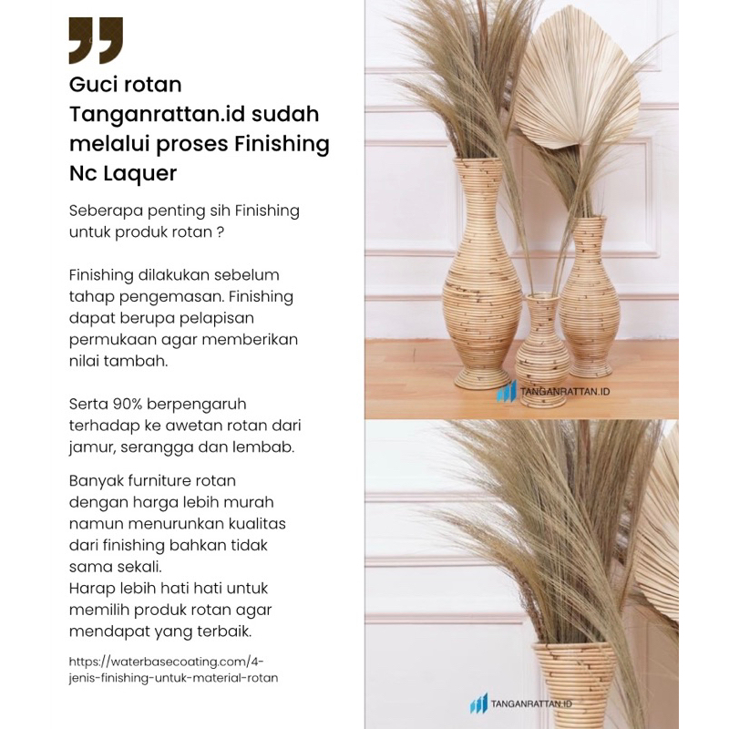 VAS POT BUNGA ROTAN / POT BUNGA / GUCI ROTAN FINISHING MENGKILAP