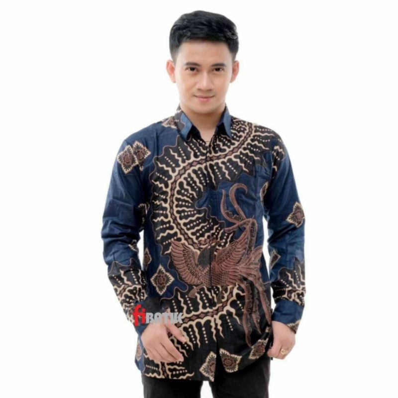 KEMEJA BATIK PRIA KEKINIAN BATIK PRIA LENGAN PANJANG WARNA BIRU NAVY