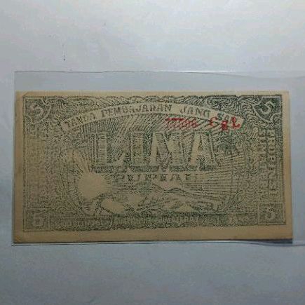 Uang Kuno ORIDA 5 Rupiah Sumatera Selatan Varian Hijau UNC Bagus