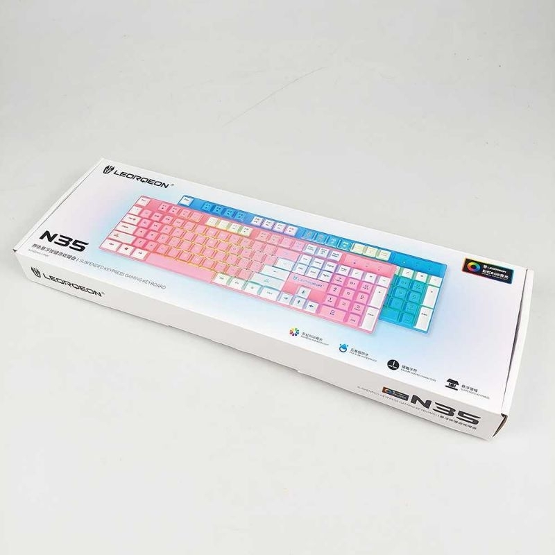 LEORQEON Gaming Keyboard RGB Backlight Mechanical Feel Waterproof - N35 Blue White