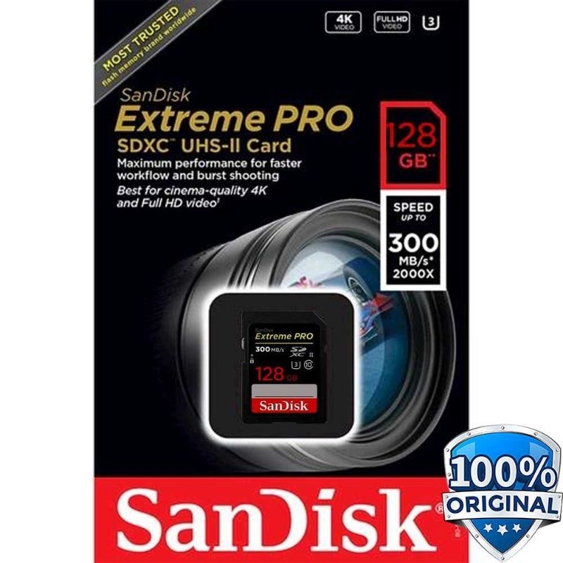 SanDisk Extreme Pro 128GB SDHC/XC UHS-II U3 Class 10 300MB/s - SDSDXDK