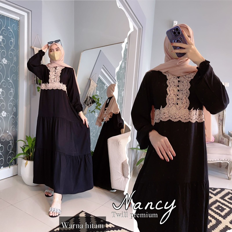 Daster Arab Fairuz NANCY Dress Classic Renda Milo Gamis Twill Premium Semi Big Size