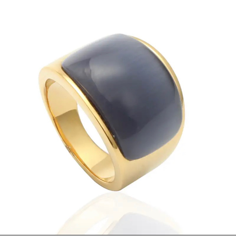 Cincin Titanium Gold Black Cat Eye Opal