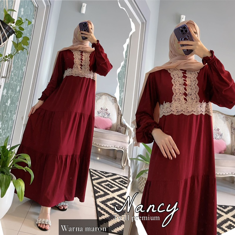 Daster Arab Fairuz NANCY Dress Classic Renda Milo Gamis Twill Premium Semi Big Size