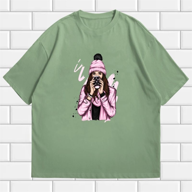 KAOS OVERSIZE WANITA DTF GIRL COFFFE